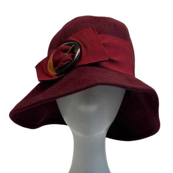 Vintage 40s Era Style Grevi Firenzi Women's Burgundy Red Rabbit Felt Cloche Hat - Picture 1 of 8